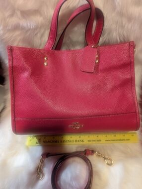 Coach Pink Pebbled Leather Tote with Gold Hardware